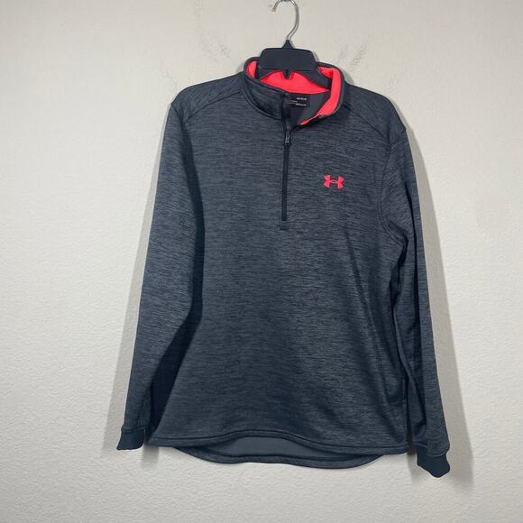 Under Armour Mens Size Large Coldgear Half Zip Pullover Gray Orange Long Sleeves - Picture 1 of 9